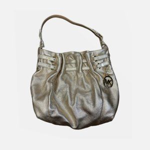 Michael Kors Champagne Gold Grained Shimmer Slouch Shoulder Bag